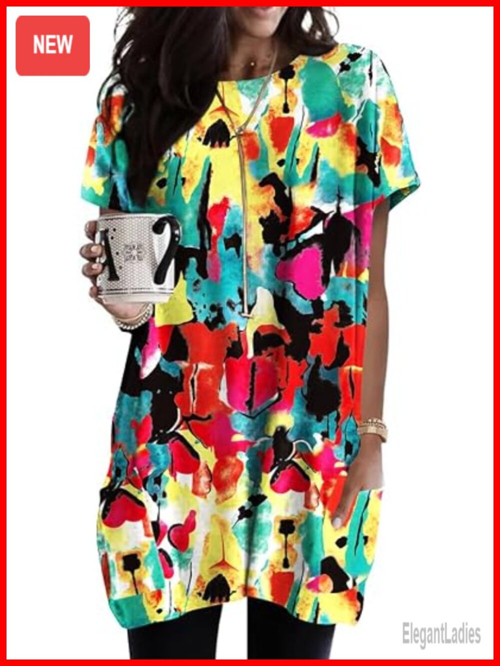 Women's Short Sleeve Tunic Tops for Leggings with Pockets Casual Summer Tee
